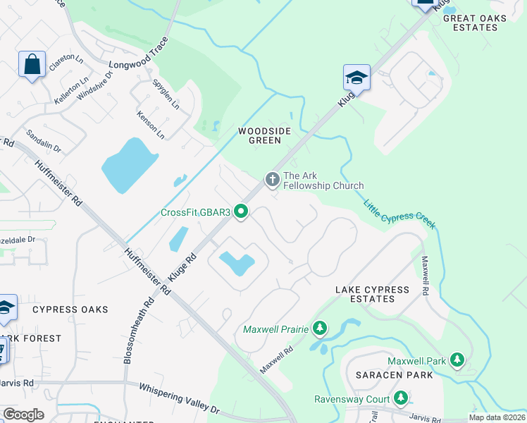 map of restaurants, bars, coffee shops, grocery stores, and more near 13639 Kluge Corner Lane in Cypress