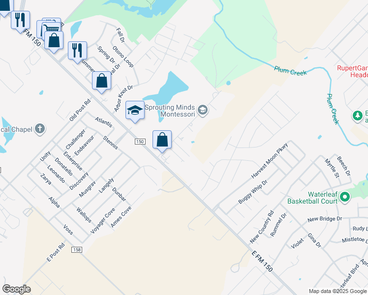 map of restaurants, bars, coffee shops, grocery stores, and more near 137 Creekside Villa Drive in Kyle