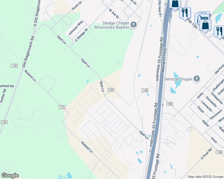 map of restaurants, bars, coffee shops, grocery stores, and more near 210 Opal Lane in Kyle