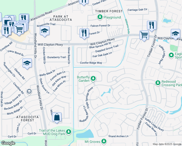 map of restaurants, bars, coffee shops, grocery stores, and more near 11818 Rainbow Bridge Lane in Humble