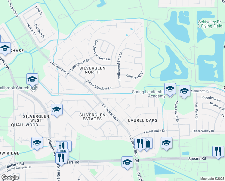map of restaurants, bars, coffee shops, grocery stores, and more near 2306 Laurel Rustic Oaks in Houston
