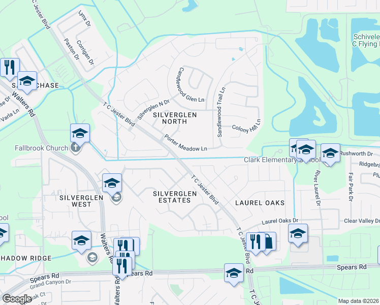 map of restaurants, bars, coffee shops, grocery stores, and more near 2414 Laurel Rustic Oaks in Houston