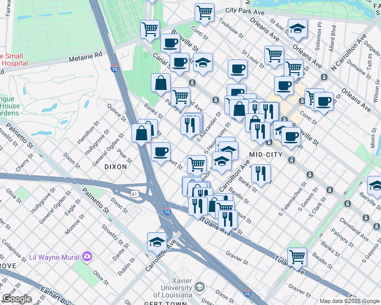 map of restaurants, bars, coffee shops, grocery stores, and more near in New Orleans