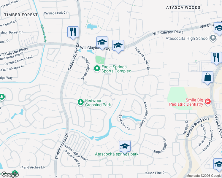 map of restaurants, bars, coffee shops, grocery stores, and more near 12630 Arnette Park Lane in Atascocita