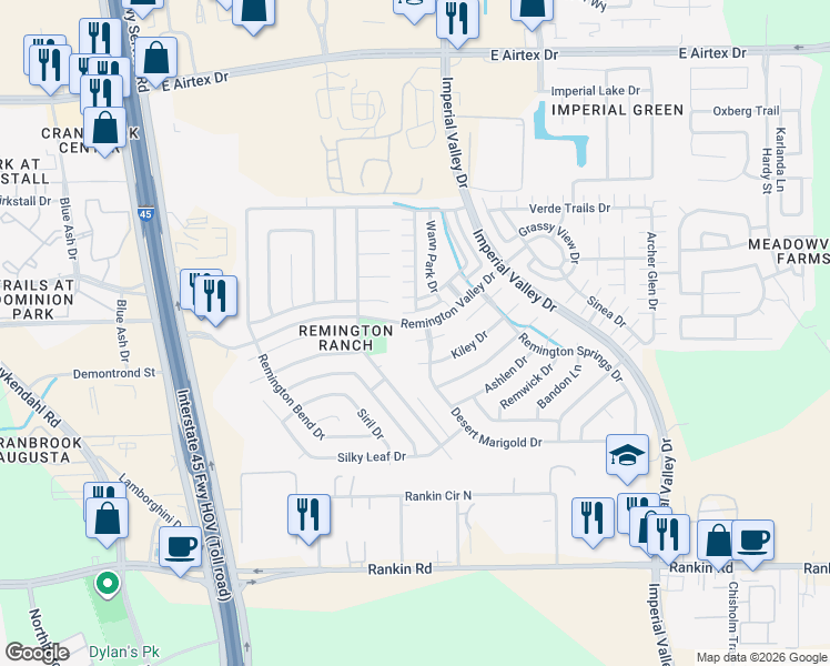 map of restaurants, bars, coffee shops, grocery stores, and more near 19313 Richland Springs Drive in Houston