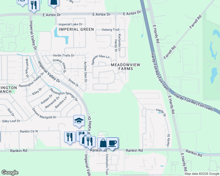 map of restaurants, bars, coffee shops, grocery stores, and more near 19403 Old Barngate Lane in Houston