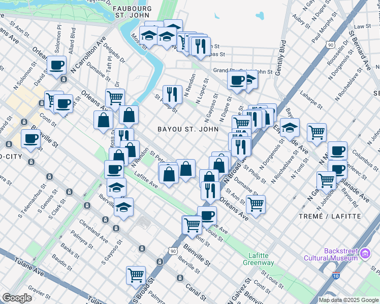map of restaurants, bars, coffee shops, grocery stores, and more near in New Orleans
