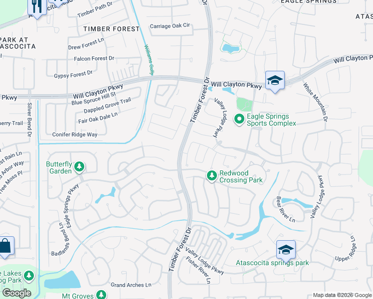 map of restaurants, bars, coffee shops, grocery stores, and more near 17611 Olympic Park Lane in Humble