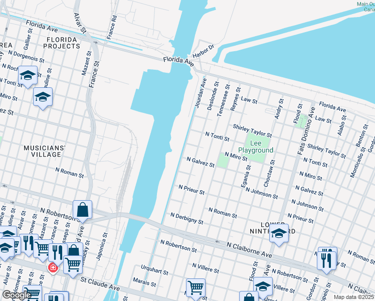 map of restaurants, bars, coffee shops, grocery stores, and more near 2201 Jourdan Avenue in New Orleans