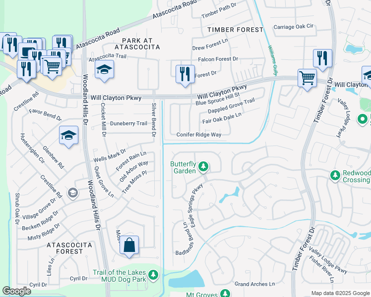 map of restaurants, bars, coffee shops, grocery stores, and more near 11719 Rainbow Bridge Lane in Humble