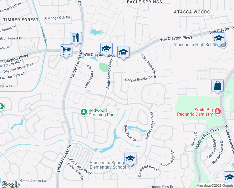 map of restaurants, bars, coffee shops, grocery stores, and more near 12606 Bailey Hills Lane in Humble