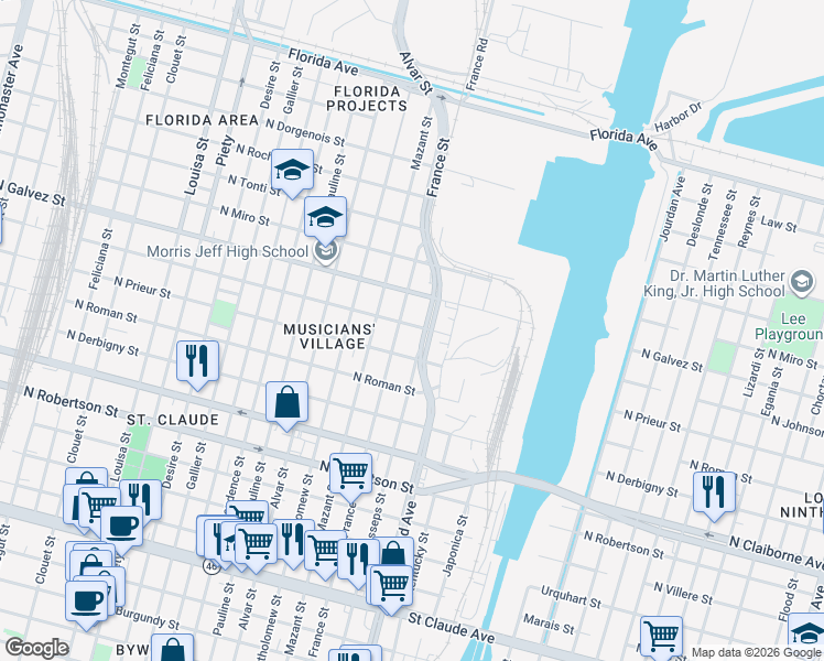 map of restaurants, bars, coffee shops, grocery stores, and more near 2018 Poland Avenue in New Orleans