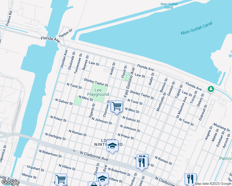 map of restaurants, bars, coffee shops, grocery stores, and more near 5430 North Rocheblave Street in New Orleans