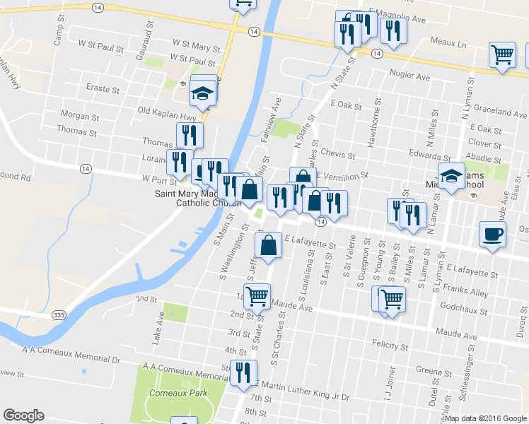 map of restaurants, bars, coffee shops, grocery stores, and more near Concord Street in Abbeville