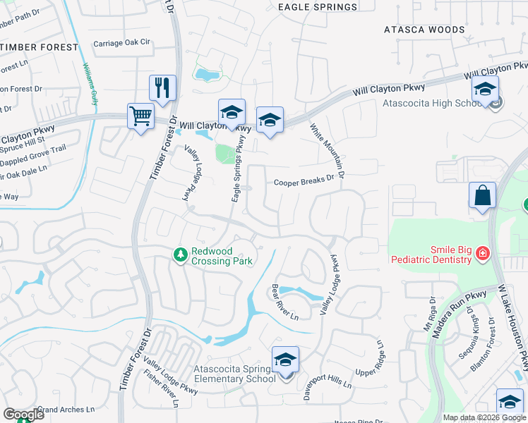 map of restaurants, bars, coffee shops, grocery stores, and more near 12606 Bailey Hills Ln in Humble