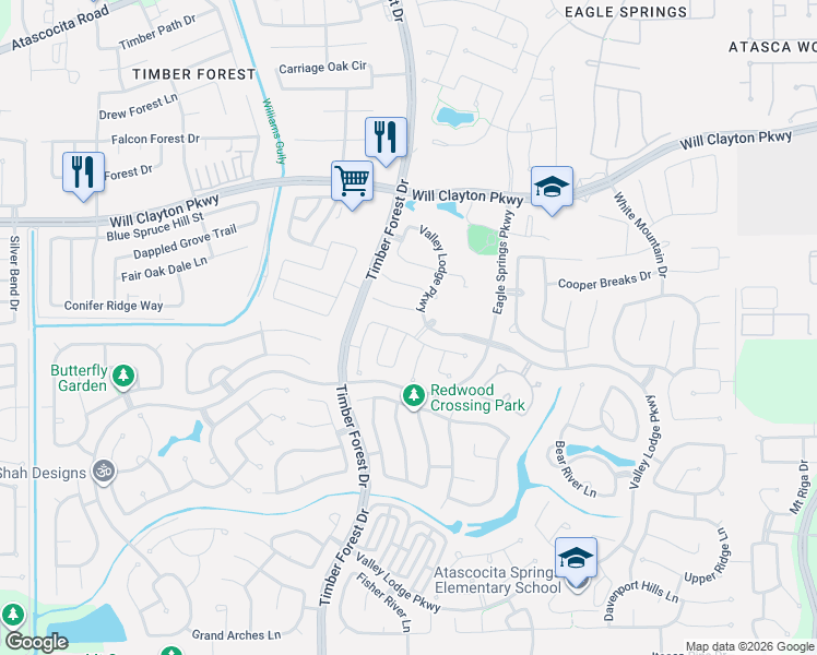 map of restaurants, bars, coffee shops, grocery stores, and more near 12443 Saratoga Woods Lane in Humble
