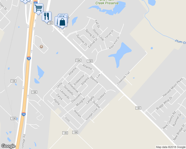 map of restaurants, bars, coffee shops, grocery stores, and more near 334 Atlantis in Kyle