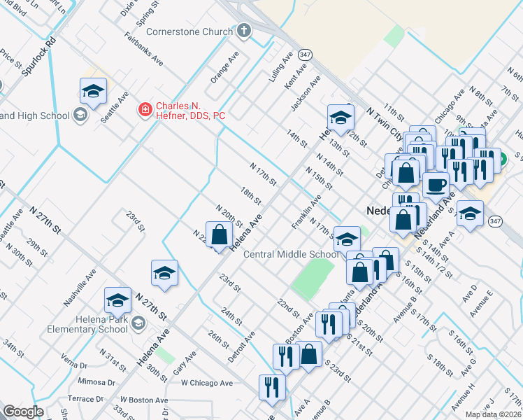 map of restaurants, bars, coffee shops, grocery stores, and more near 1804 Helena Avenue in Nederland