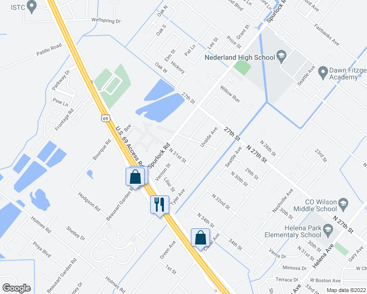 map of restaurants, bars, coffee shops, grocery stores, and more near 3015 Vernon Street in Nederland