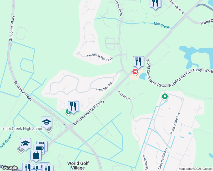 map of restaurants, bars, coffee shops, grocery stores, and more near 1132 Sandlake Road in St. Augustine