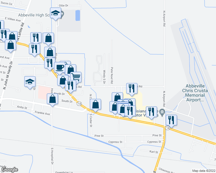 map of restaurants, bars, coffee shops, grocery stores, and more near 2867 Par Road P-3-40 in Abbeville