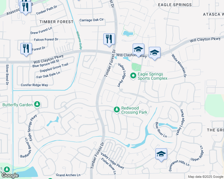 map of restaurants, bars, coffee shops, grocery stores, and more near 12451 Saratoga Woods Lane in Humble