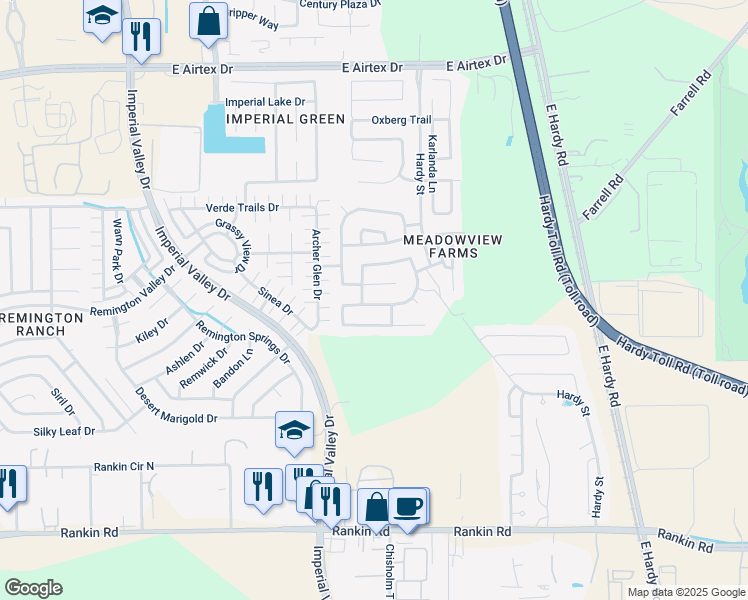 map of restaurants, bars, coffee shops, grocery stores, and more near 1411 Seagler Pond Lane in Houston