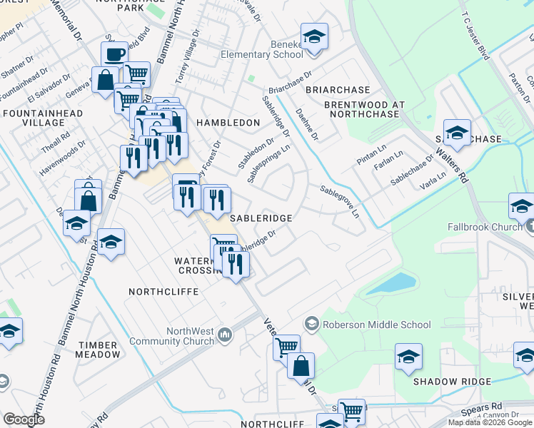 map of restaurants, bars, coffee shops, grocery stores, and more near 4211 West Peachfield Circle in Houston