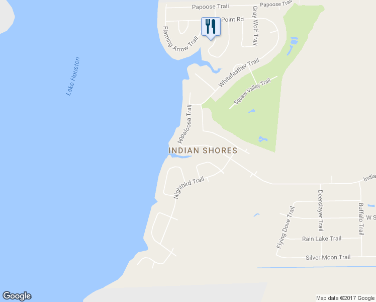map of restaurants, bars, coffee shops, grocery stores, and more near 2119 Indian Shores Road in Crosby