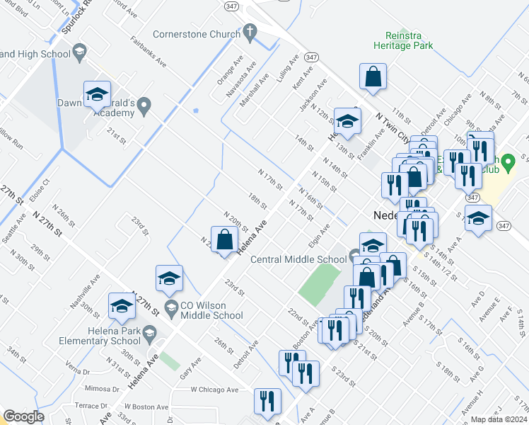 map of restaurants, bars, coffee shops, grocery stores, and more near 1804 Helena Avenue in Nederland