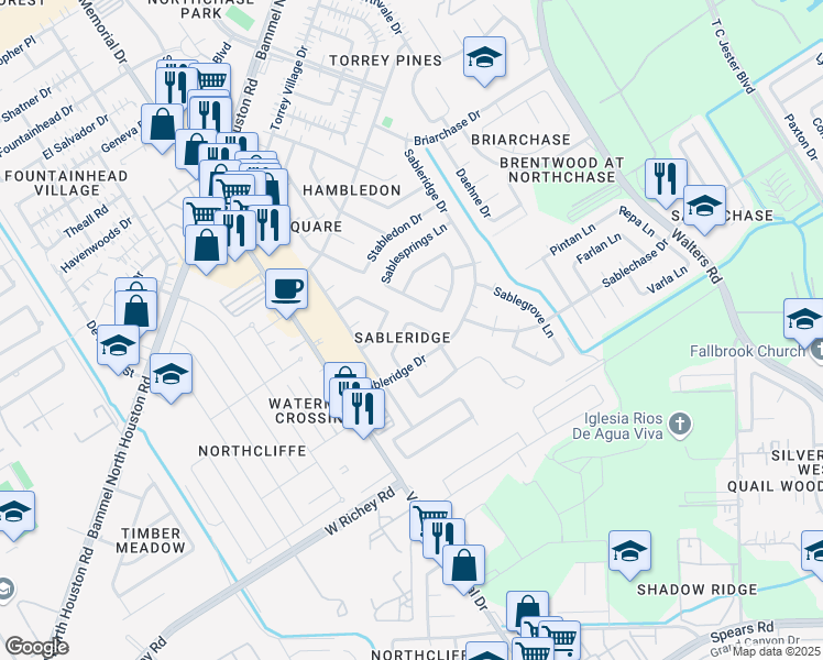 map of restaurants, bars, coffee shops, grocery stores, and more near 4211 West Peachfield Circle in Houston