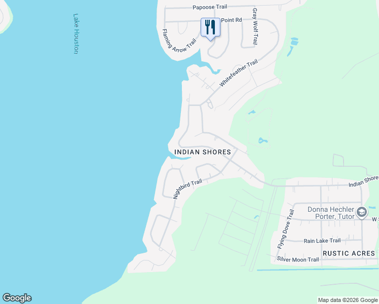 map of restaurants, bars, coffee shops, grocery stores, and more near 2119 Indian Shores Road in Crosby