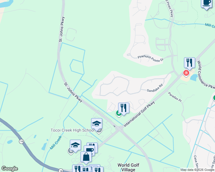 map of restaurants, bars, coffee shops, grocery stores, and more near 357 Edge of Woods Road in St. Augustine