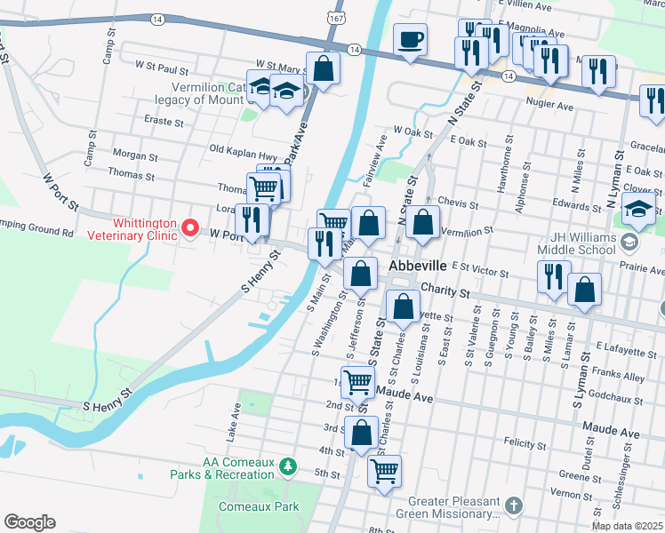 map of restaurants, bars, coffee shops, grocery stores, and more near in Abbeville