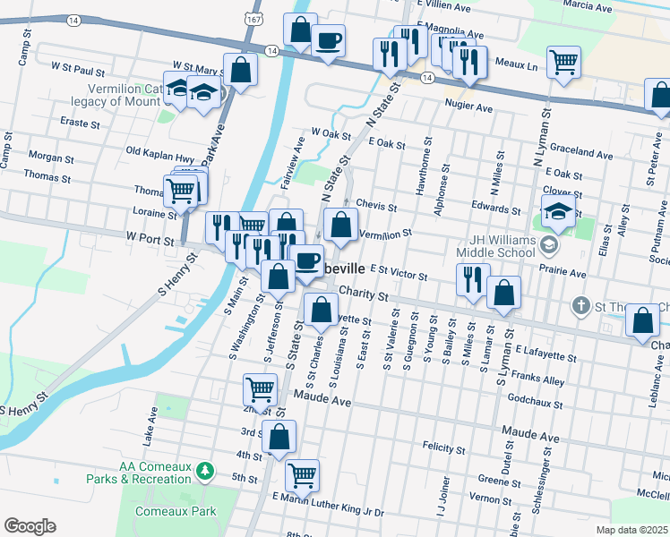 map of restaurants, bars, coffee shops, grocery stores, and more near in Abbeville