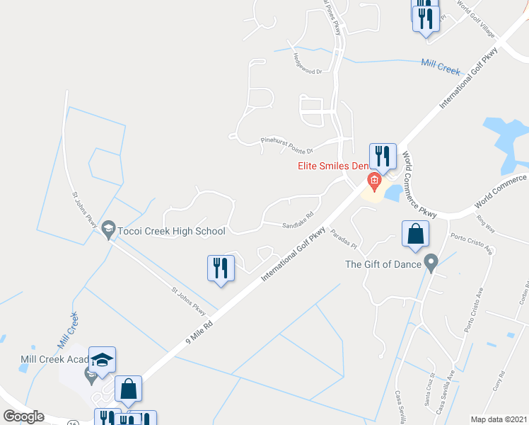 map of restaurants, bars, coffee shops, grocery stores, and more near 190 Edge of Woods Road in St. Augustine
