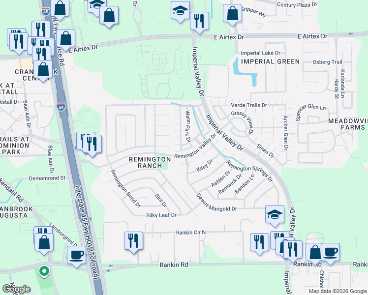 map of restaurants, bars, coffee shops, grocery stores, and more near 19313 Richland Springs Drive in Houston