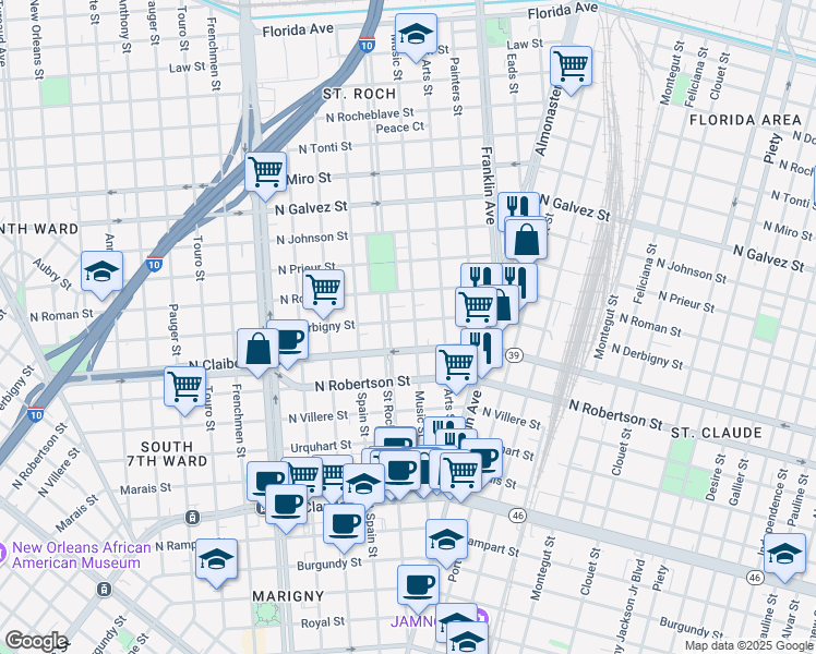 map of restaurants, bars, coffee shops, grocery stores, and more near in New Orleans