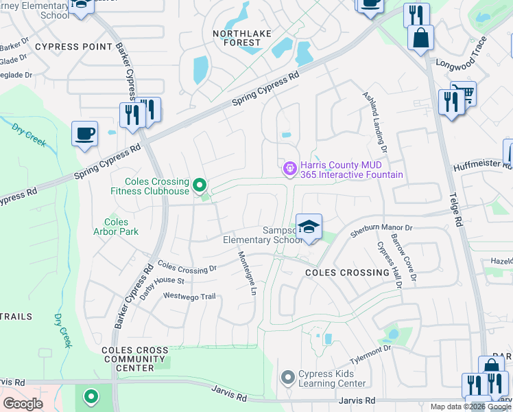 map of restaurants, bars, coffee shops, grocery stores, and more near 13722 Lawrence Trace Court in Cypress
