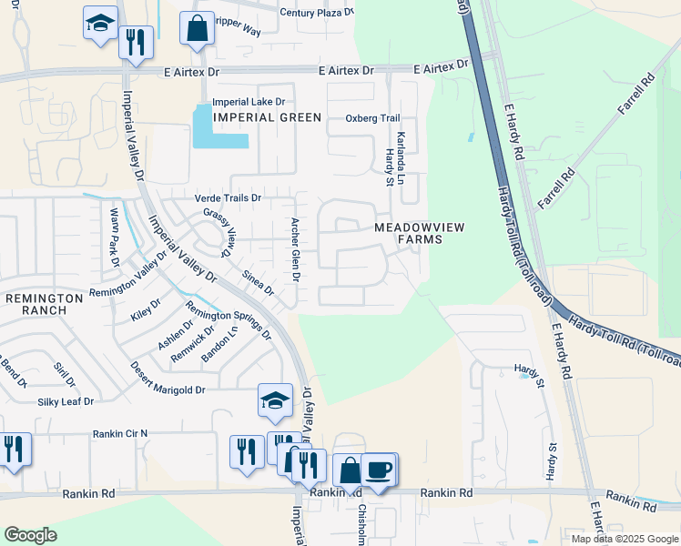 map of restaurants, bars, coffee shops, grocery stores, and more near 1411 Seagler Pond Lane in Houston