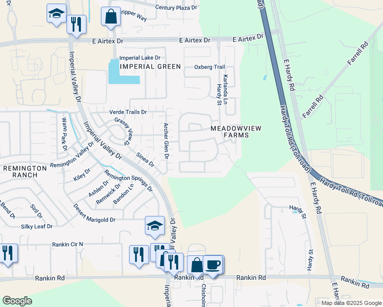 map of restaurants, bars, coffee shops, grocery stores, and more near 1411 Seagler Pond Lane in Houston