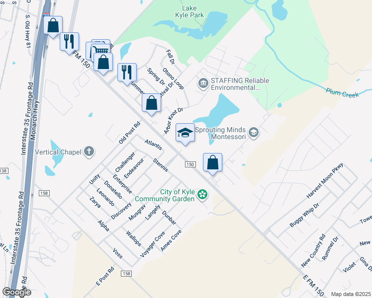 map of restaurants, bars, coffee shops, grocery stores, and more near 1005 Ranch to Market Road 150 in Kyle