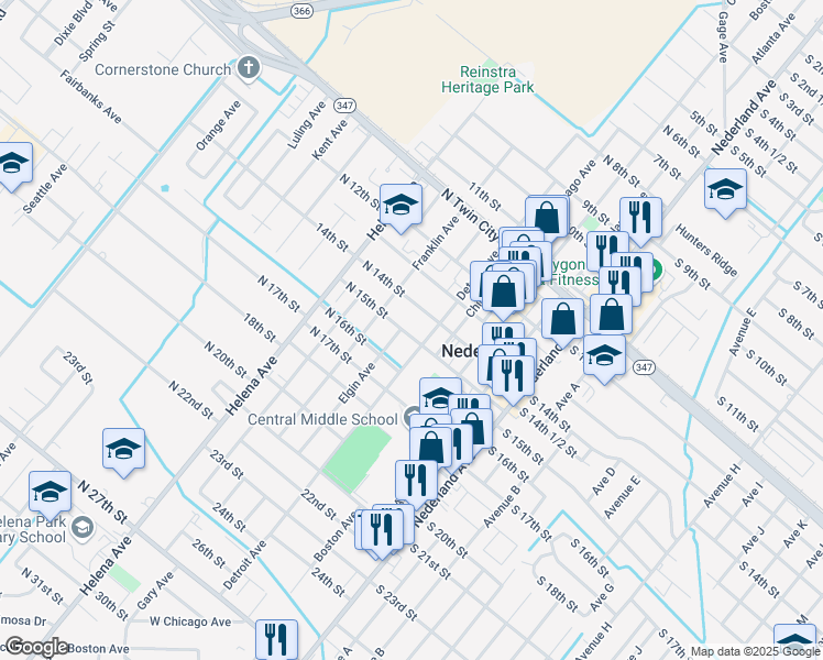 map of restaurants, bars, coffee shops, grocery stores, and more near 412 North 15th Street in Nederland