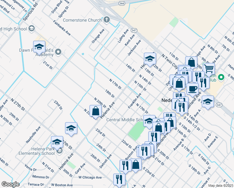 map of restaurants, bars, coffee shops, grocery stores, and more near 1804 Helena Avenue in Nederland