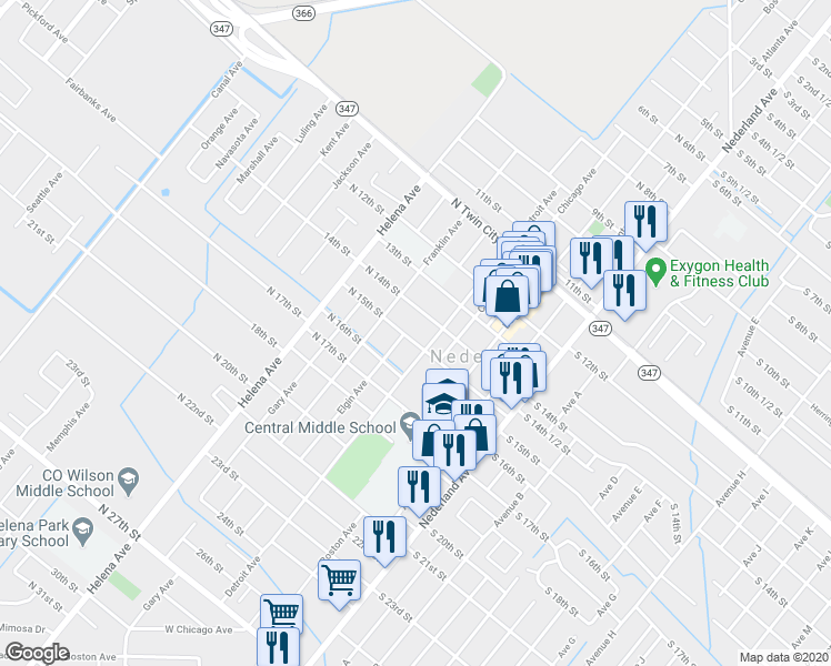 map of restaurants, bars, coffee shops, grocery stores, and more near 510 North 15th Street in Nederland