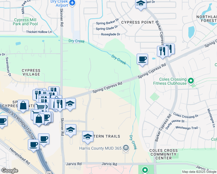 map of restaurants, bars, coffee shops, grocery stores, and more near in Cypress