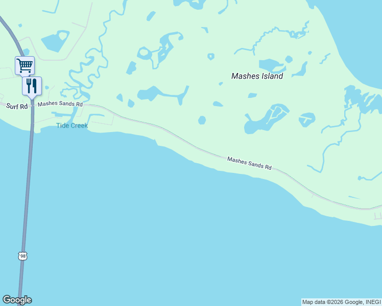 map of restaurants, bars, coffee shops, grocery stores, and more near 293 Mashes Sands Road in Panacea