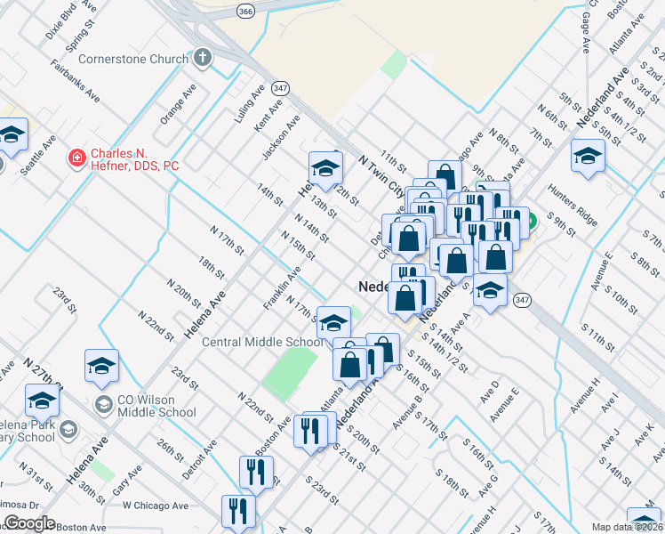 map of restaurants, bars, coffee shops, grocery stores, and more near 412 North 15th Street in Nederland