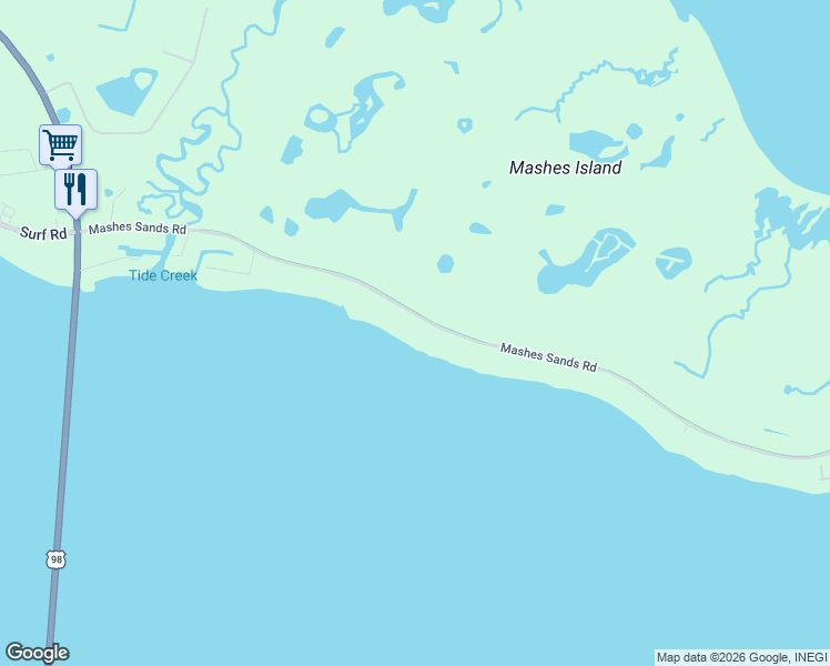 map of restaurants, bars, coffee shops, grocery stores, and more near 293 Mashes Sands Road in Panacea