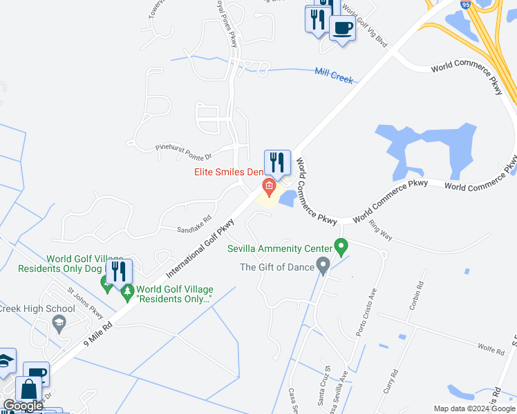 map of restaurants, bars, coffee shops, grocery stores, and more near 189 Adelanto Avenue in St. Augustine